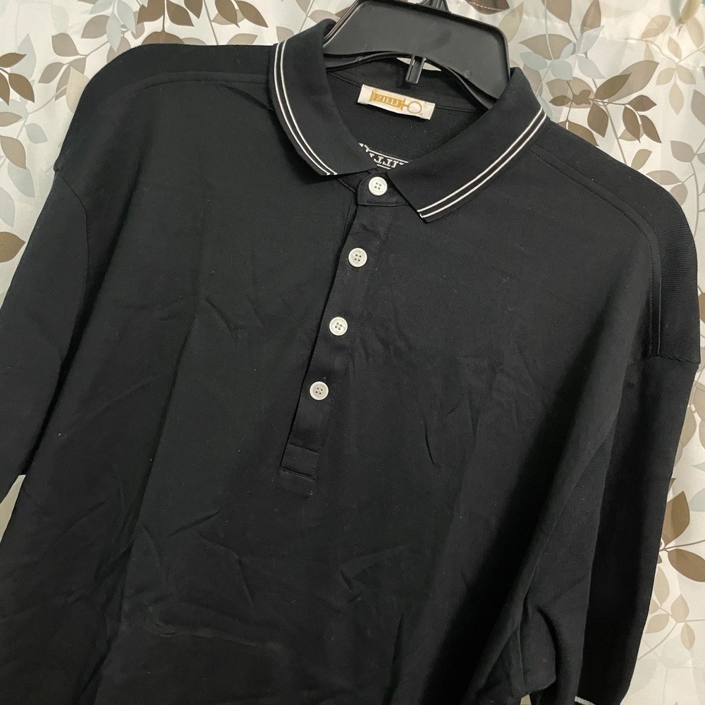 Zilli Polo Shirt Mens 56 (Fits Like A Large) Black Polo Preppy Classic Italian